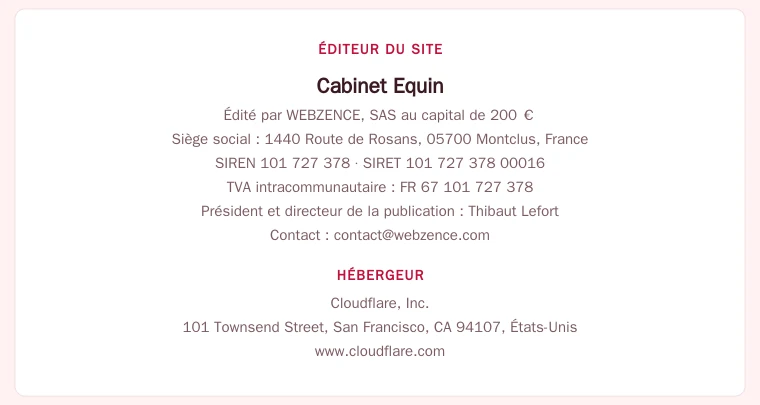Coordonnées légales de l&rsquo;éditeur et de l&rsquo;hébergeur du site